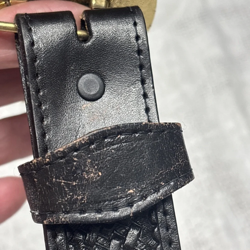 Vtg Scrimshaw Belt & Buckle By Barlow Calgary Stampede Sz 30 Leather